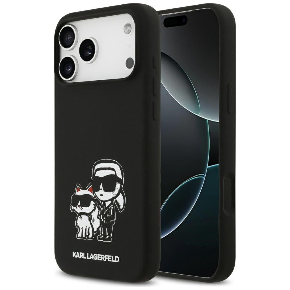 Puzdro pre Apple iPhone 17 Pro Max, Karl Lagerfeld, Sketch and Logo Karl & Choupette, Čierne