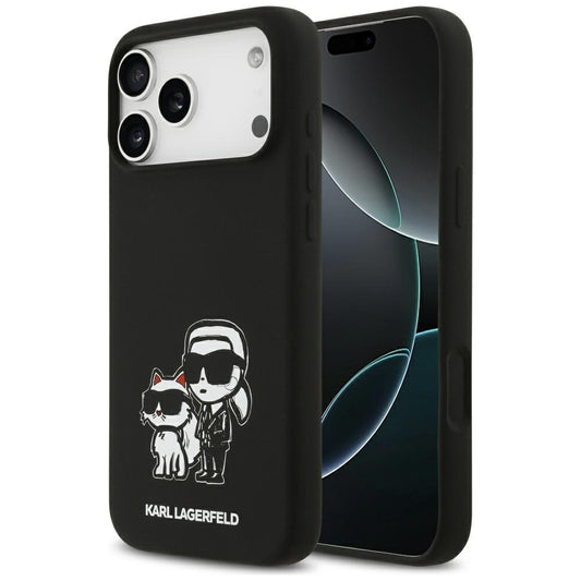 Puzdro pre Apple iPhone 17 Pro Max, Karl Lagerfeld, Sketch and Logo Karl & Choupette, Čierne