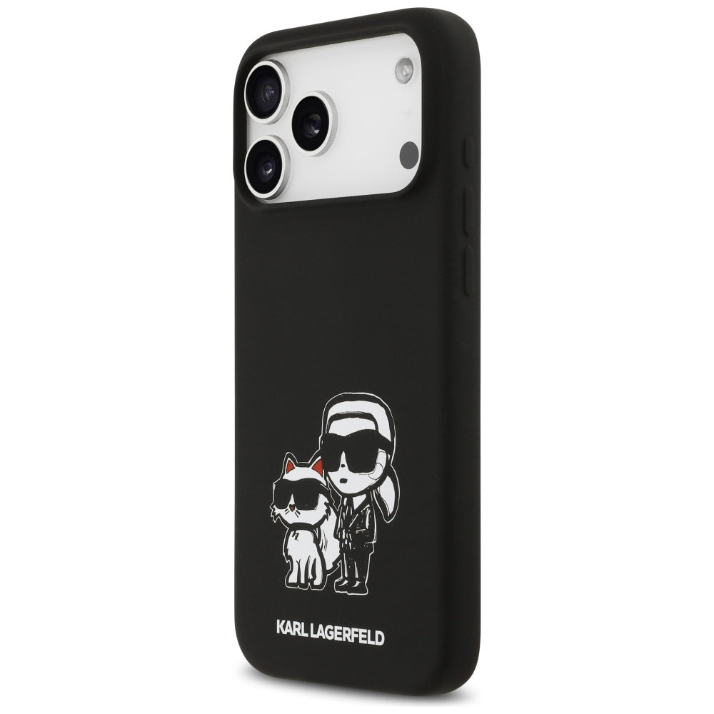 Puzdro pre Apple iPhone 17 Pro Max, Karl Lagerfeld, Sketch and Logo Karl & Choupette, Čierne