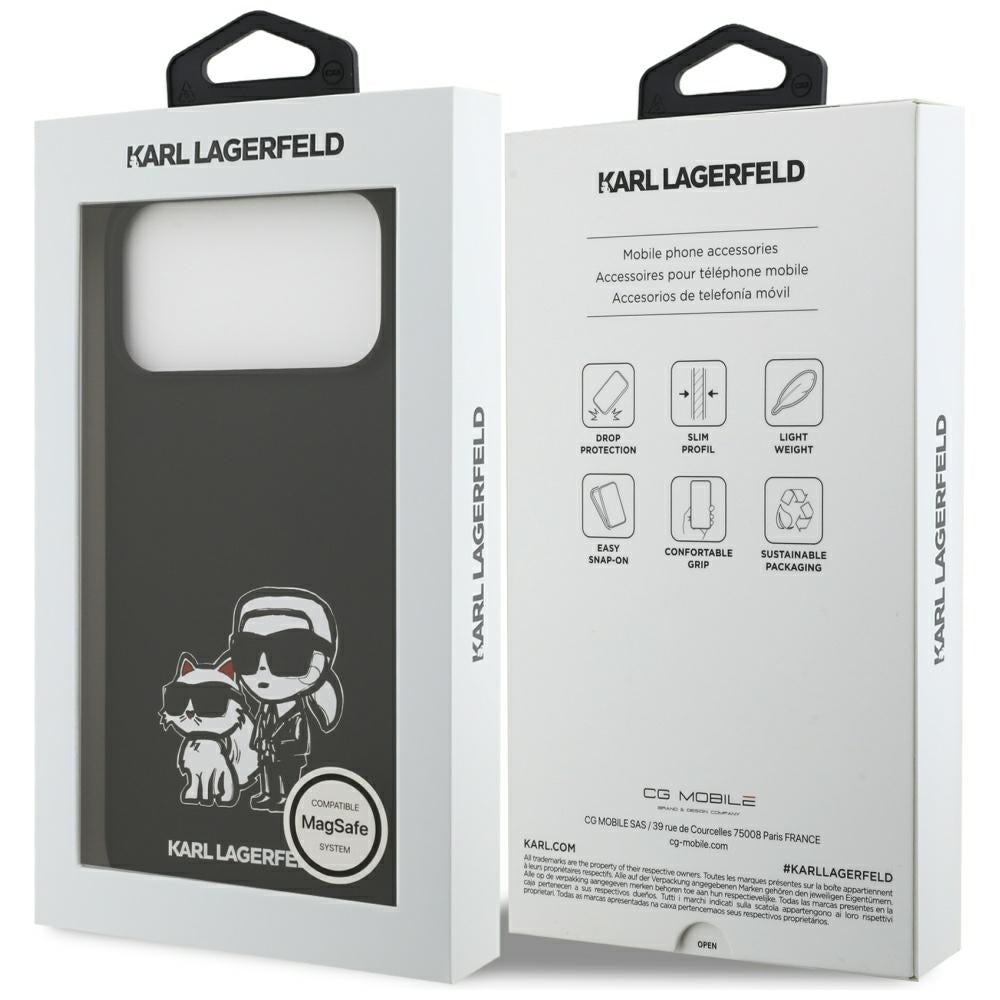 Puzdro pre Apple iPhone 17 Pro Max, Karl Lagerfeld, Sketch and Logo Karl & Choupette, Čierne