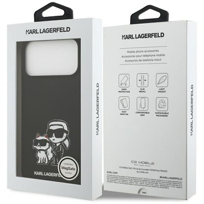 Puzdro pre Apple iPhone 17 Pro Max, Karl Lagerfeld, Sketch and Logo Karl & Choupette, Čierne