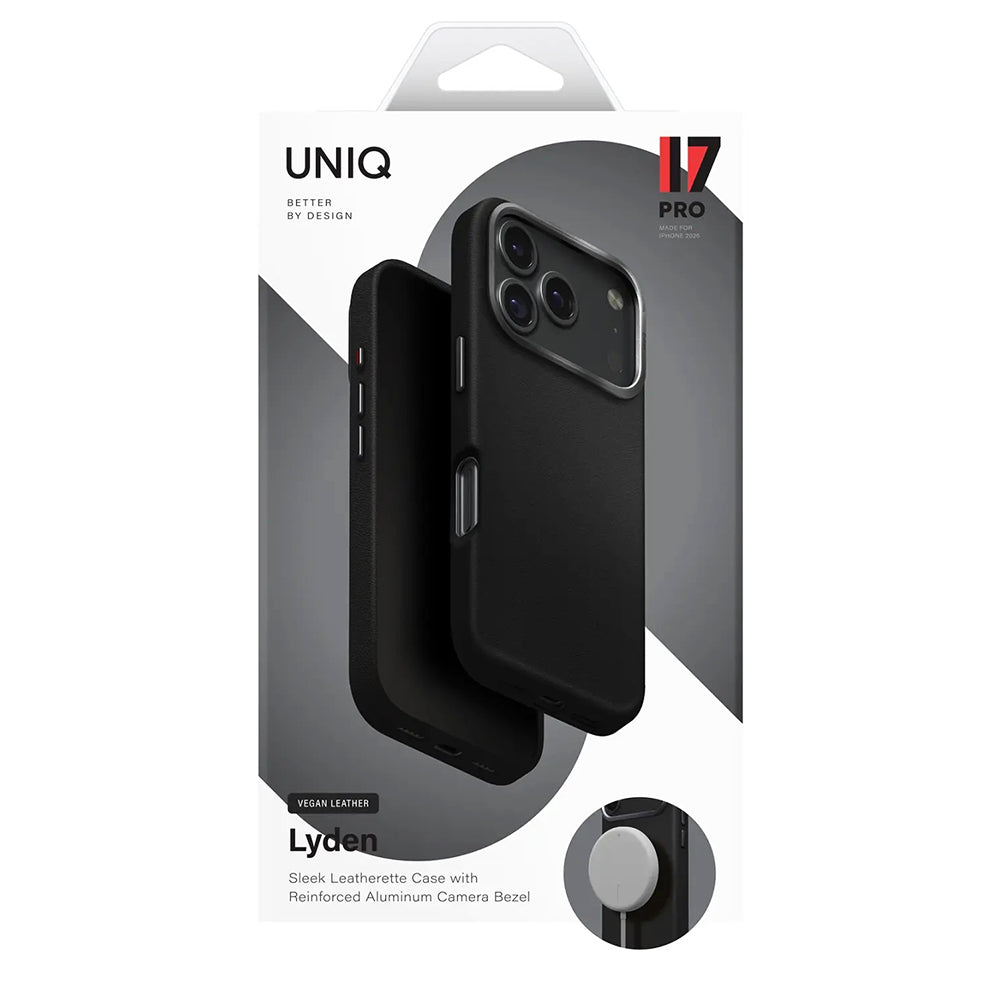 Puzdro pre Apple iPhone 17 Pro, UNIQ, Lyden Leatherette, Modročierna