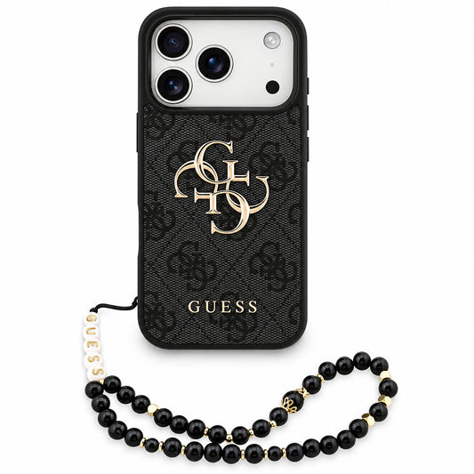 Puzdro pre Apple iPhone 18 Pro / 17 Pro, Guess, 4G Classic Logo s remienkom, čierne