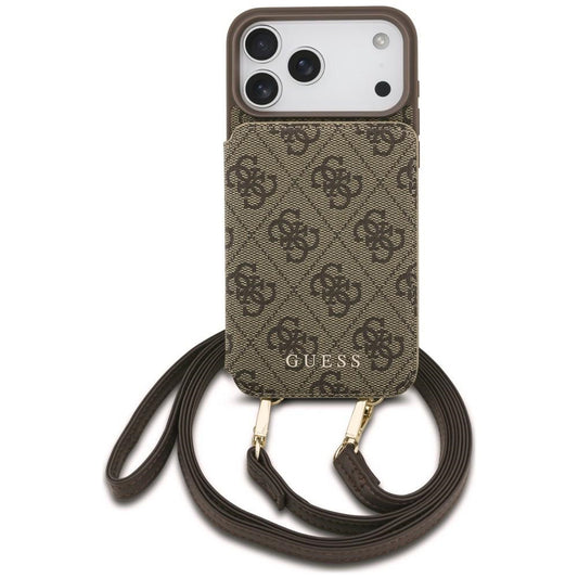 Puzdro na Apple iPhone 18 Pro / 17 Pro, Guess, 4G Crossbody Cardslot, hnedé