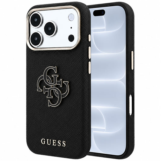 Puzdro pre Apple iPhone 18 Pro / 17 Pro, Guess, Štruktúrované veľké živicové logo, Čierne