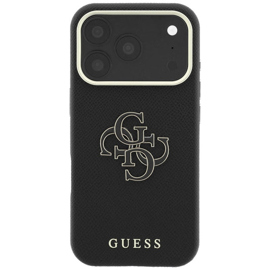 Puzdro pre Apple iPhone 18 Pro / 17 Pro, Guess, Štruktúrované veľké živicové logo, Čierne