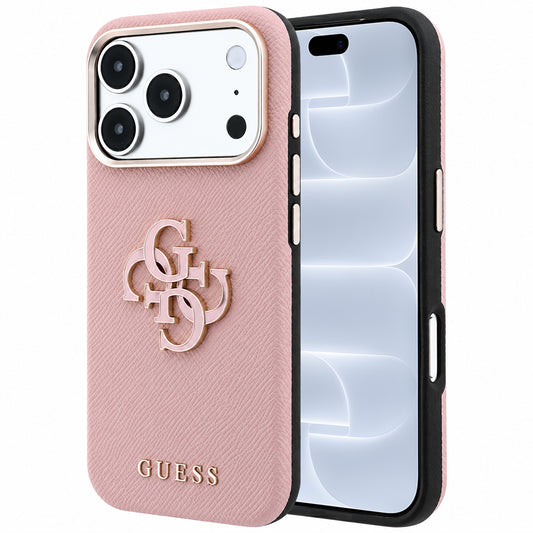 Puzdro pre Apple iPhone 18 Pro / 17 Pro, Guess, Štruktúrované veľké živicové logo, Ružové