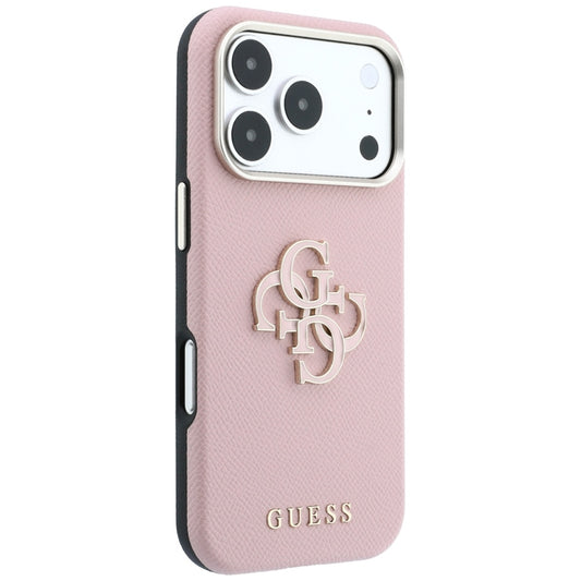 Puzdro pre Apple iPhone 18 Pro / 17 Pro, Guess, Štruktúrované veľké živicové logo, Ružové