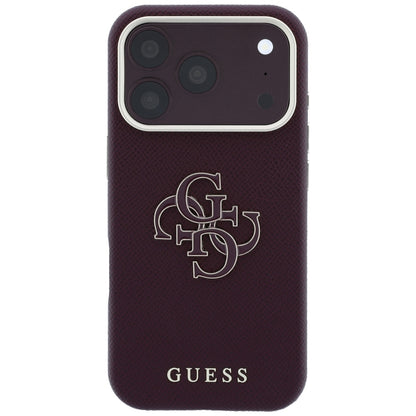 Puzdro pre Apple iPhone 18 Pro / 17 Pro, Guess, Štruktúrované veľké živicové logo, Bordové