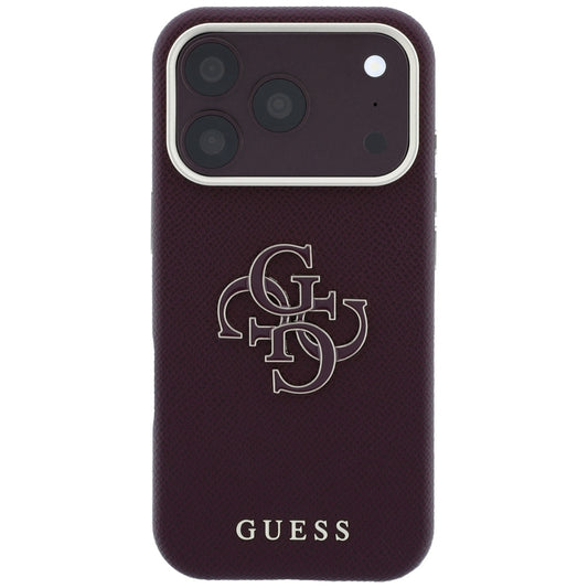Puzdro pre Apple iPhone 18 Pro / 17 Pro, Guess, Štruktúrované veľké živicové logo, Bordové