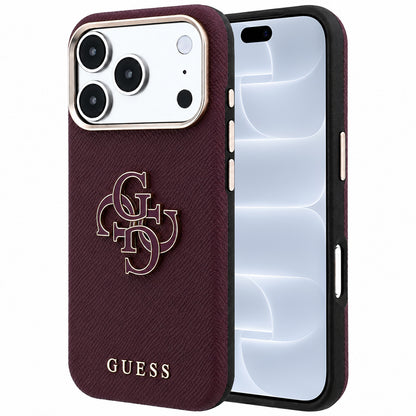 Puzdro pre Apple iPhone 18 Pro / 17 Pro, Guess, Štruktúrované veľké živicové logo, Bordové