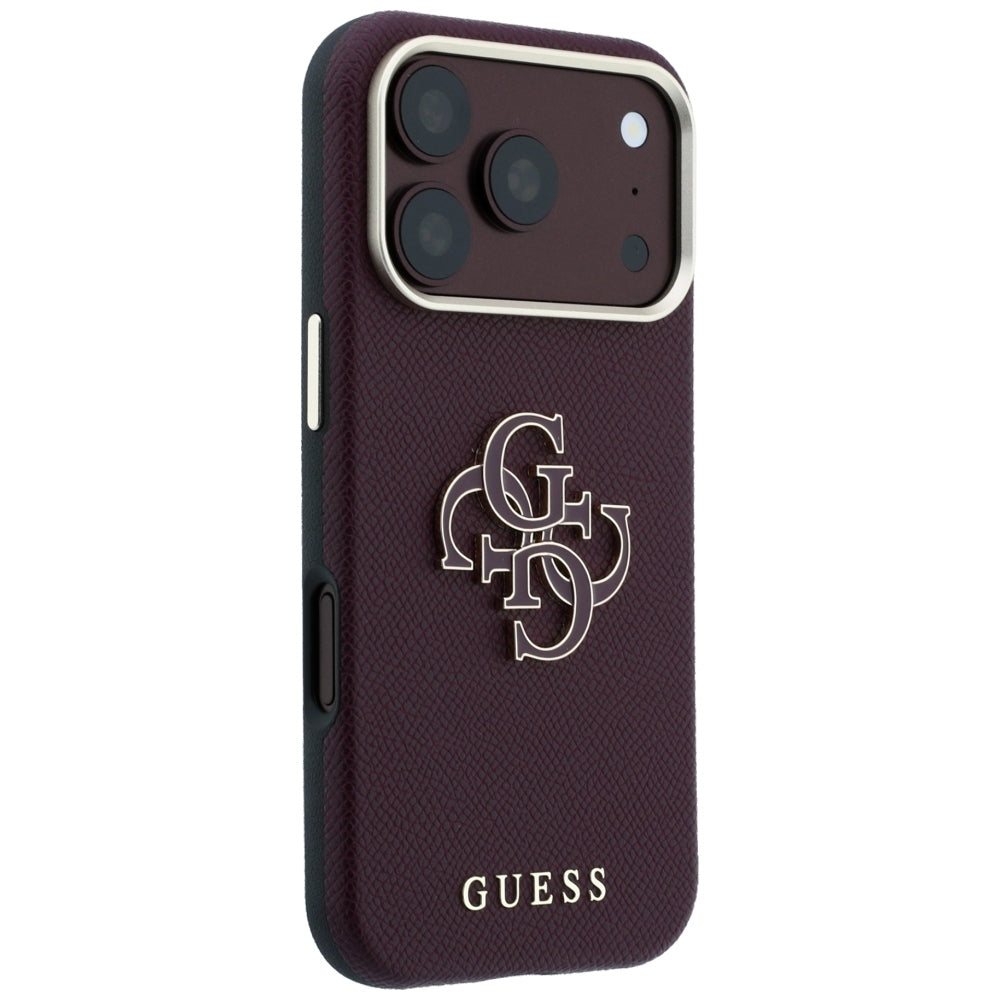Puzdro pre Apple iPhone 18 Pro / 17 Pro, Guess, Štruktúrované veľké živicové logo, Bordové