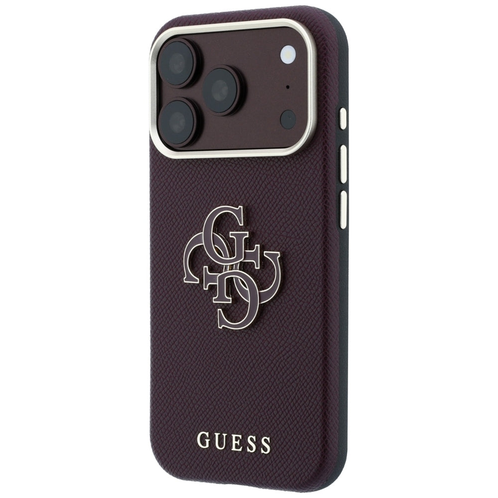 Puzdro pre Apple iPhone 18 Pro / 17 Pro, Guess, Štruktúrované veľké živicové logo, Bordové