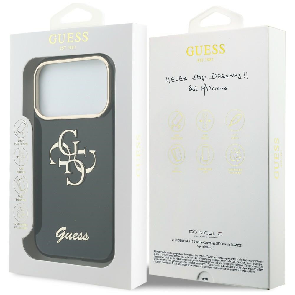 Puzdro pre Apple iPhone 18 Pro / 17 Pro, Guess, IML 4G Metal Script, Čierne