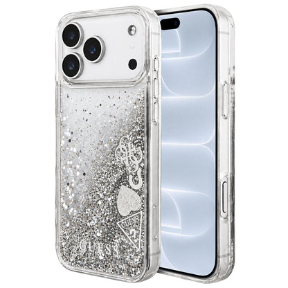 Case for Apple iPhone 18 Pro / 17 Pro, Guess, Liquid Glitter Charms, Silver