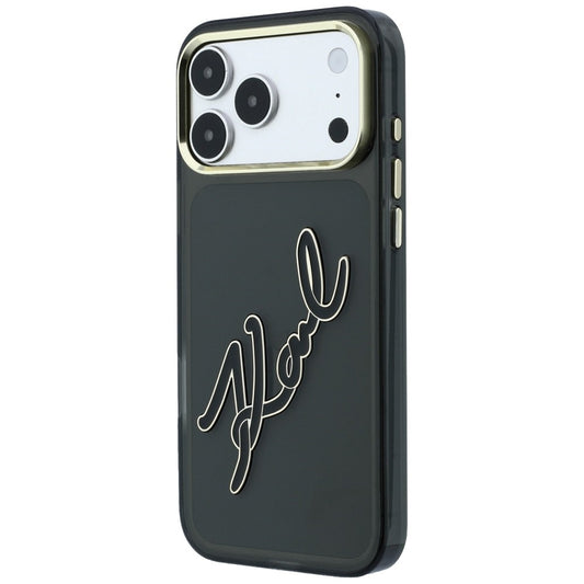 Puzdro pre Apple iPhone 18 Pro / 17 Pro, Karl Lagerfeld, IML Veľké podpisové logo z živice a kovový rám, čierne