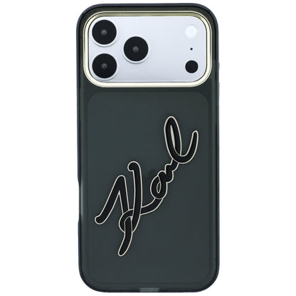 Puzdro pre Apple iPhone 18 Pro / 17 Pro, Karl Lagerfeld, IML Veľké podpisové logo z živice a kovový rám, čierne