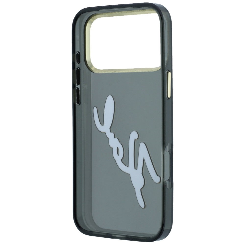 Puzdro pre Apple iPhone 18 Pro / 17 Pro, Karl Lagerfeld, IML Veľké podpisové logo z živice a kovový rám, čierne
