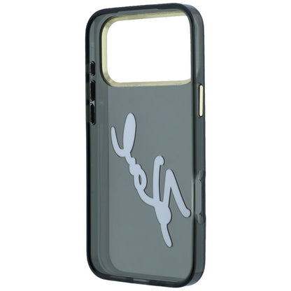 Puzdro pre Apple iPhone 18 Pro / 17 Pro, Karl Lagerfeld, IML Veľké podpisové logo z živice a kovový rám, čierne