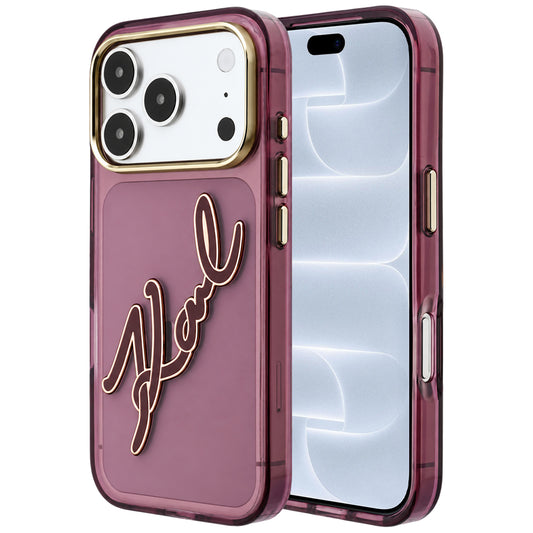 Puzdro pre Apple iPhone 18 Pro / 17 Pro, Karl Lagerfeld, IML Veľké podpisové logo z živice a kovový rám, vínové