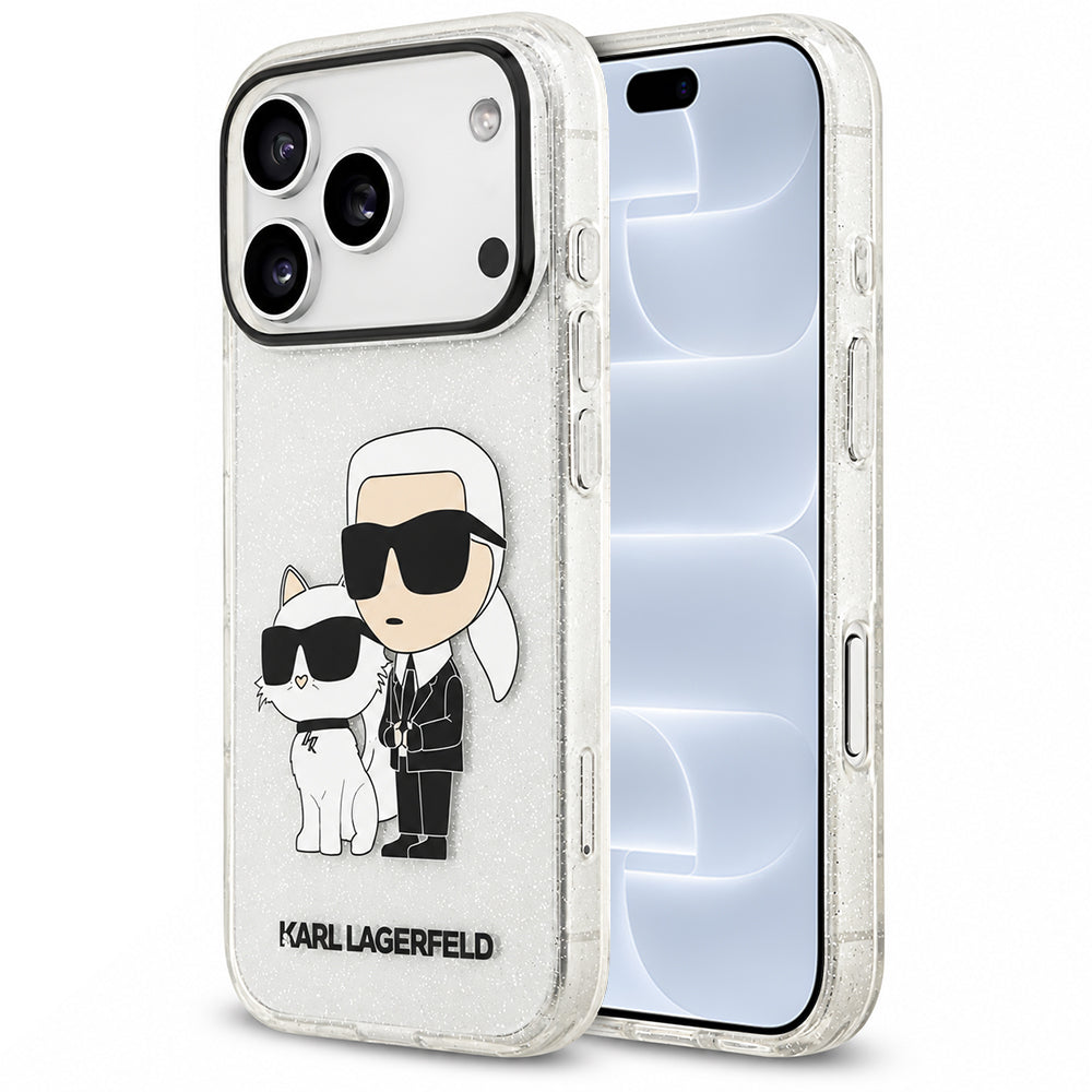 Puzdro na Apple iPhone 18 Pro / 17 Pro, Karl Lagerfeld, IML Glitter Karl and Choupette NFT, priehľadné