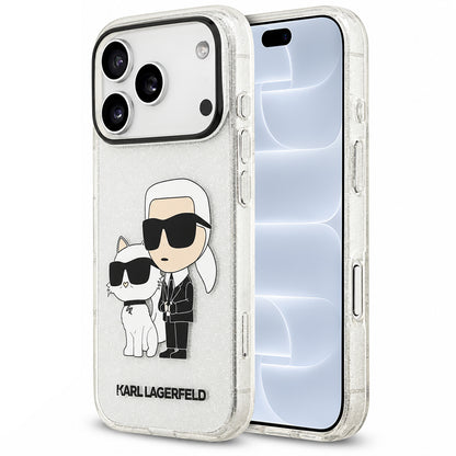 Puzdro na Apple iPhone 18 Pro / 17 Pro, Karl Lagerfeld, IML Glitter Karl and Choupette NFT, priehľadné