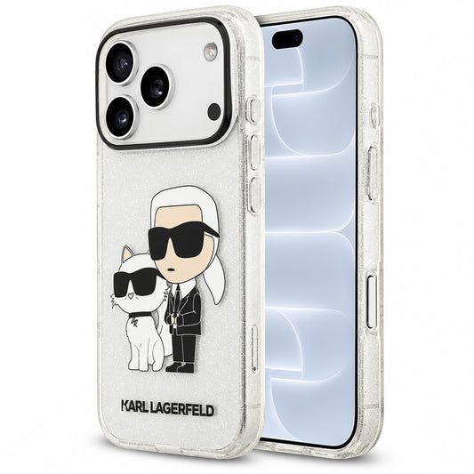 Puzdro na Apple iPhone 18 Pro / 17 Pro, Karl Lagerfeld, IML Glitter Karl and Choupette NFT, priehľadné