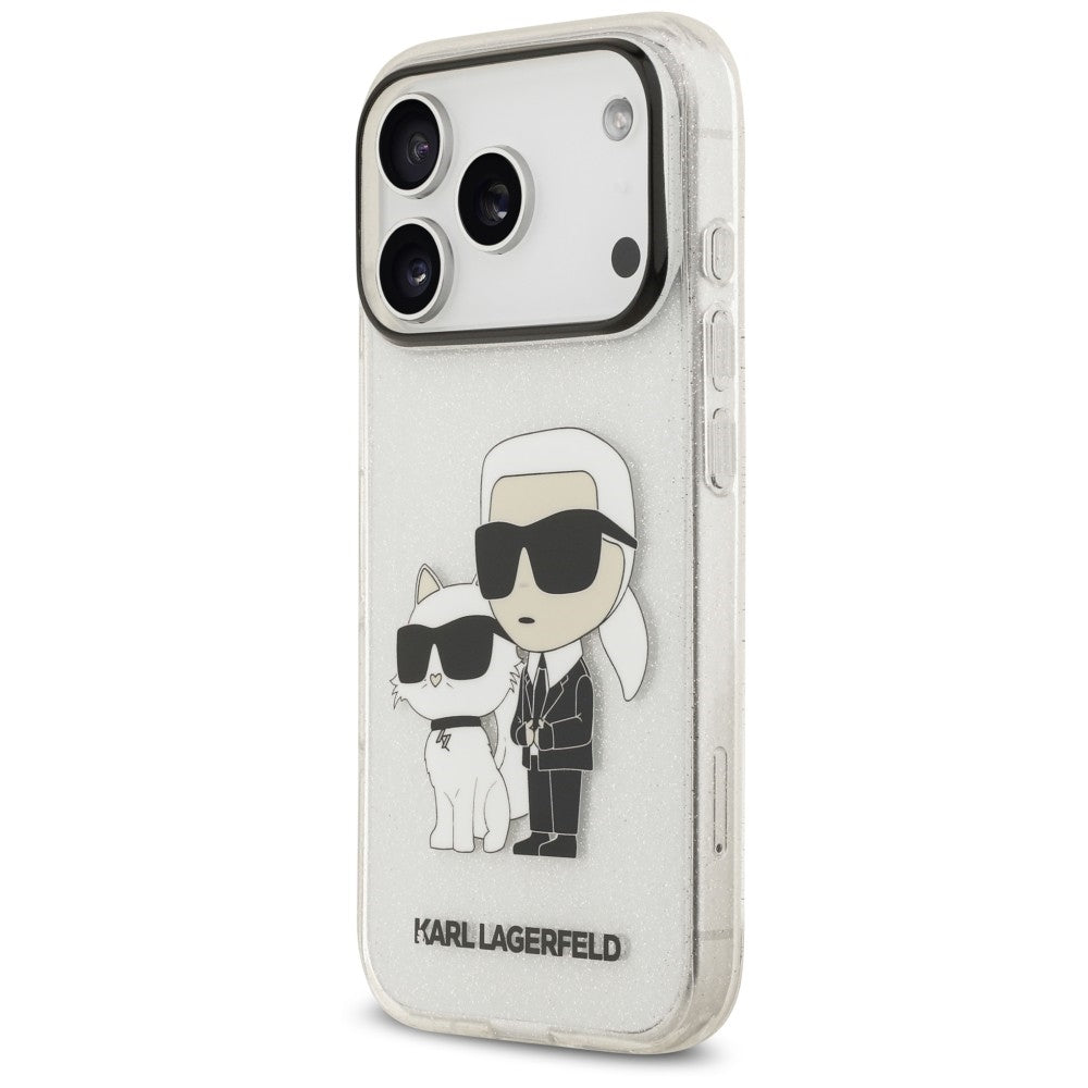 Puzdro na Apple iPhone 18 Pro / 17 Pro, Karl Lagerfeld, IML Glitter Karl and Choupette NFT, priehľadné