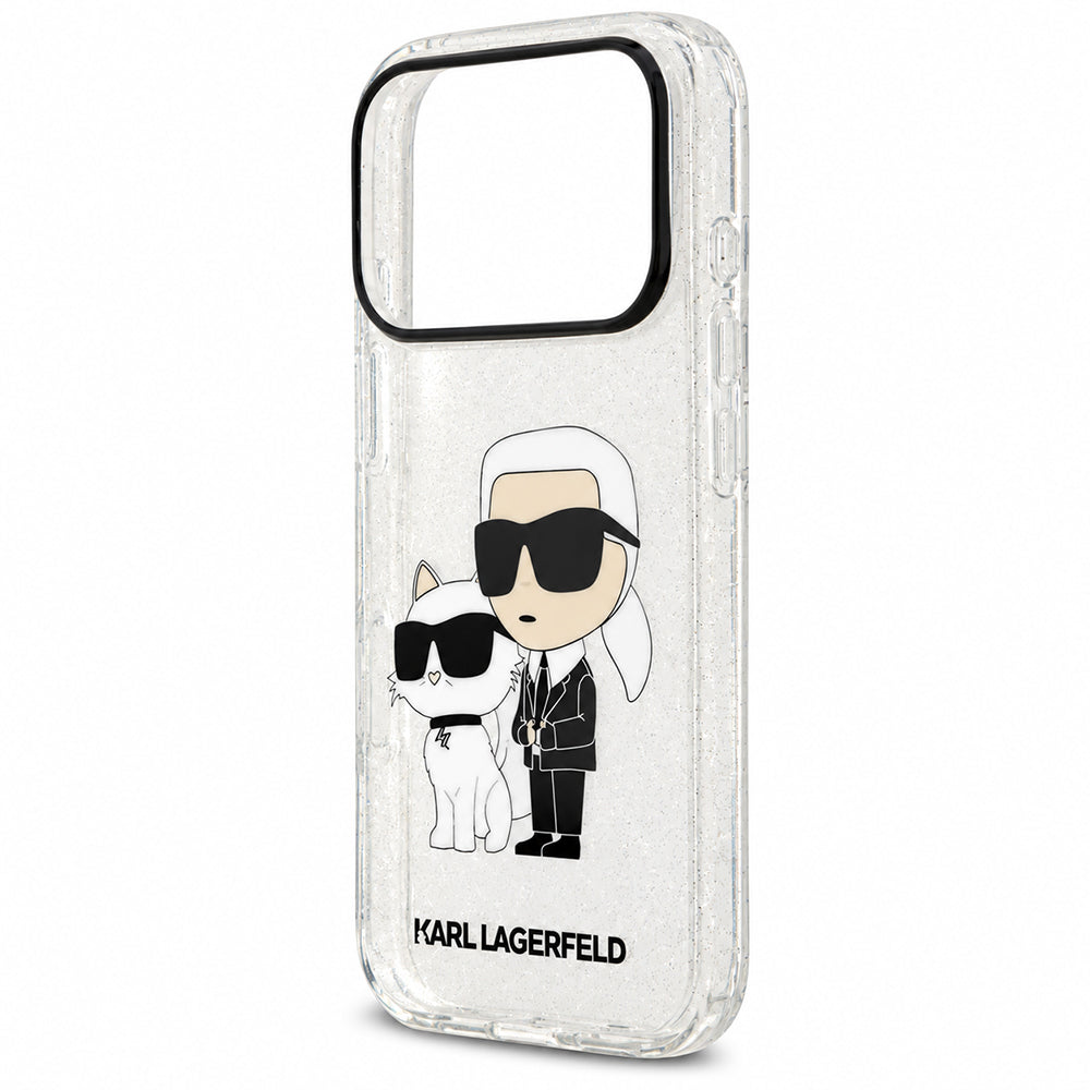 Puzdro na Apple iPhone 18 Pro / 17 Pro, Karl Lagerfeld, IML Glitter Karl and Choupette NFT, priehľadné
