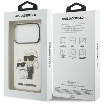 Puzdro na Apple iPhone 18 Pro / 17 Pro, Karl Lagerfeld, IML Glitter Karl and Choupette NFT, priehľadné