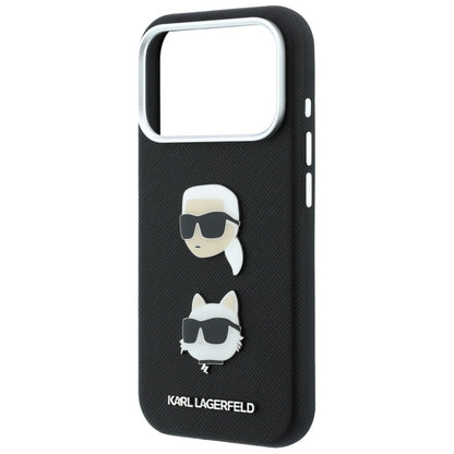 Puzdro pre Apple iPhone 18 Pro / 17 Pro, Karl Lagerfeld, Saffiano Crossbody Karl & Choupette Head's Pins Logo, čierne
