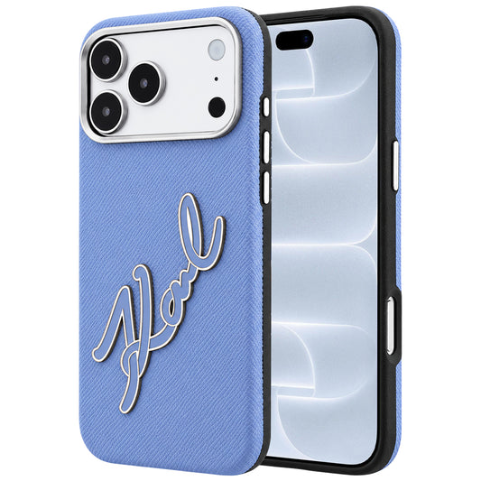 Puzdro pre Apple iPhone 18 Pro / 17 Pro, Karl Lagerfeld, hladké veľké živicové podpisové logo, modré