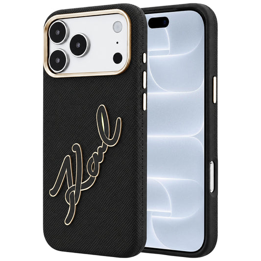 Puzdro pre Apple iPhone 18 Pro / 17 Pro, Karl Lagerfeld, hladké veľké živicové podpisové logo, čierne