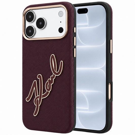 Puzdro pre Apple iPhone 18 Pro / 17 Pro, Karl Lagerfeld, hladké veľké živicové podpisové logo, vínové