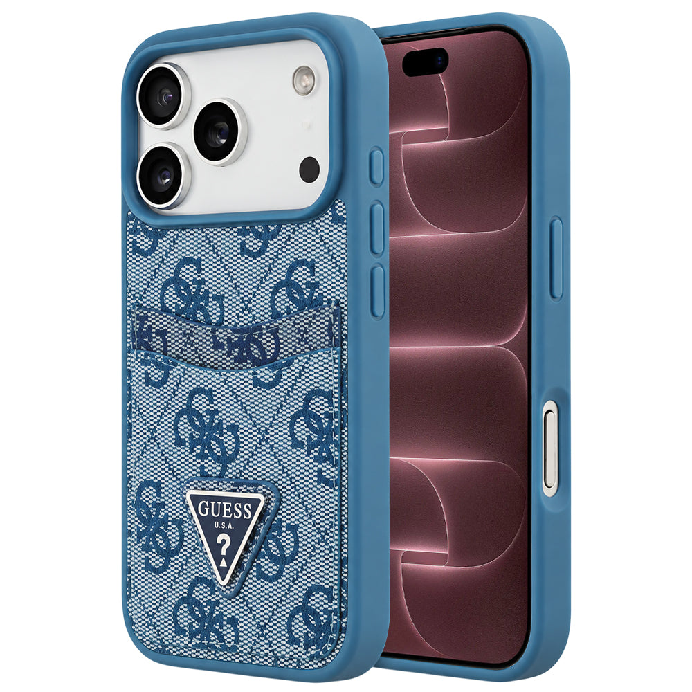 Puzdro na Apple iPhone 18 Pro Max / 17 Pro Max, Guess, 4G Double Card Triangle, modré