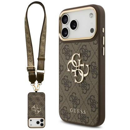 Puzdro na Apple iPhone 18 Pro Max / 17 Pro Max, Guess, Big 4G Classic Logo & Big Strap Metal Buttons, hnedé