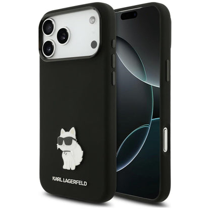 Puzdro pre Apple iPhone 18 Pro Max / 17 Pro Max, Karl Lagerfeld, Choupette Metal Pin, čierne