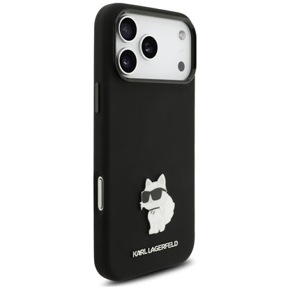 Puzdro pre Apple iPhone 18 Pro Max / 17 Pro Max, Karl Lagerfeld, Choupette Metal Pin, čierne