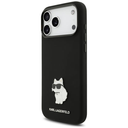 Puzdro pre Apple iPhone 18 Pro Max / 17 Pro Max, Karl Lagerfeld, Choupette Metal Pin, čierne