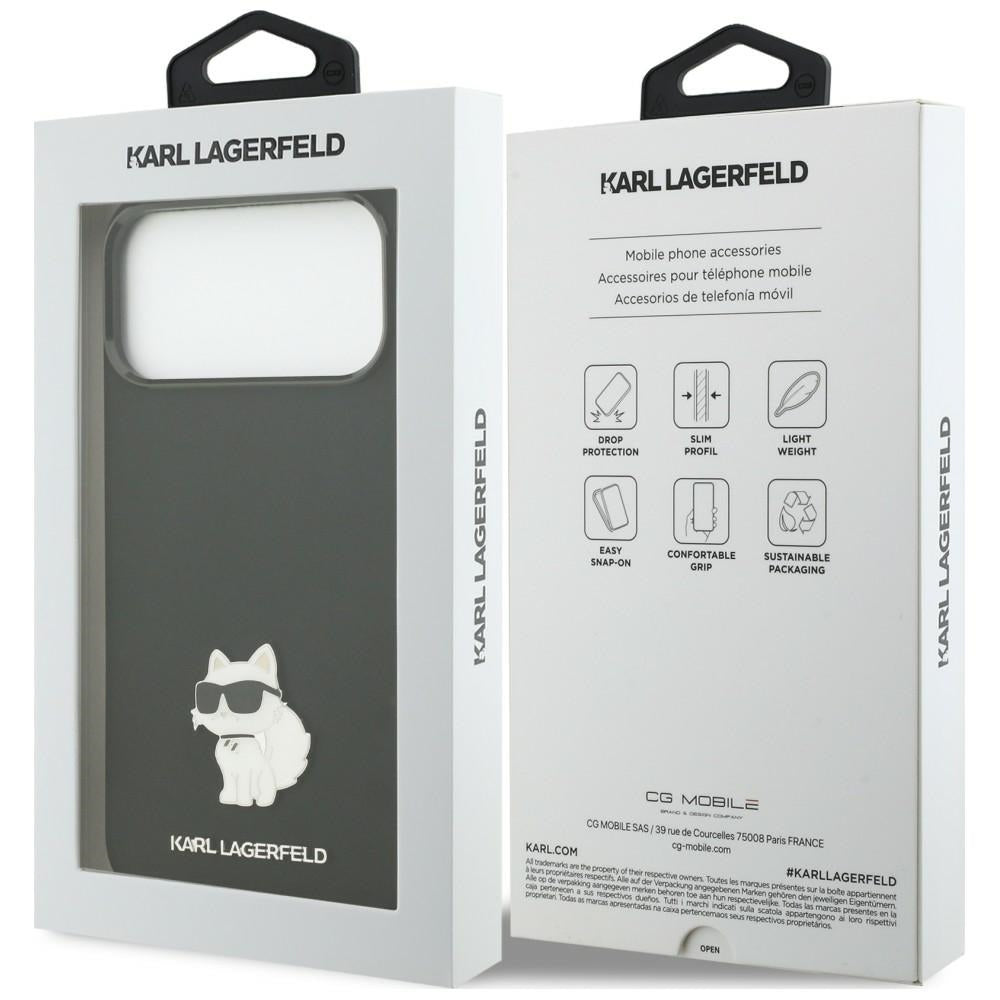 Puzdro pre Apple iPhone 18 Pro Max / 17 Pro Max, Karl Lagerfeld, Choupette Metal Pin, čierne