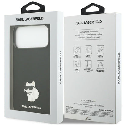 Puzdro pre Apple iPhone 18 Pro Max / 17 Pro Max, Karl Lagerfeld, Choupette Metal Pin, čierne