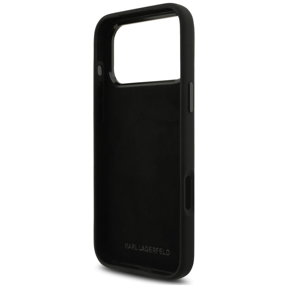 Puzdro pre Apple iPhone 18 Pro Max / 17 Pro Max, Karl Lagerfeld, Choupette Metal Pin, čierne