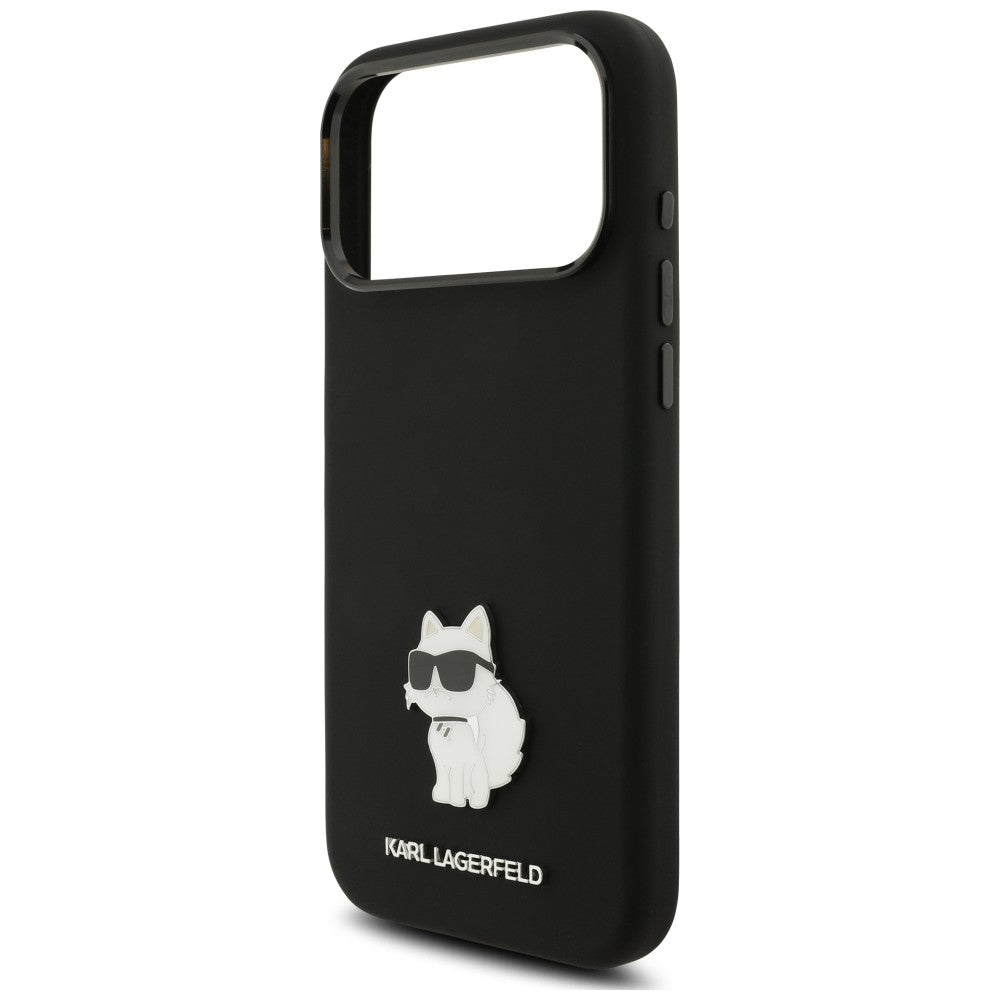 Puzdro pre Apple iPhone 18 Pro Max / 17 Pro Max, Karl Lagerfeld, Choupette Metal Pin, čierne