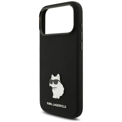 Puzdro pre Apple iPhone 18 Pro Max / 17 Pro Max, Karl Lagerfeld, Choupette Metal Pin, čierne