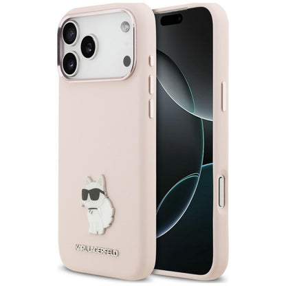 Puzdro na Apple iPhone 18 Pro Max / 17 Pro Max, Karl Lagerfeld, Choupette Metal Pin, ružové