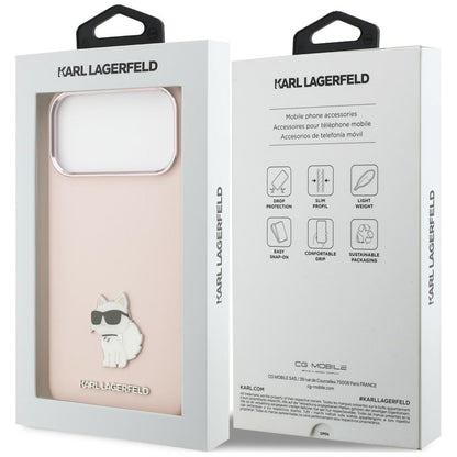 Puzdro na Apple iPhone 18 Pro Max / 17 Pro Max, Karl Lagerfeld, Choupette Metal Pin, ružové