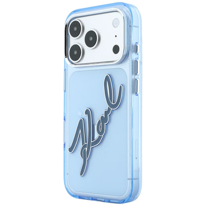 Puzdro pre Apple iPhone 18 Pro Max / 17 Pro Max, Karl Lagerfeld, IML Veľký podpisový živicový logotyp s kovovým rámom, modré