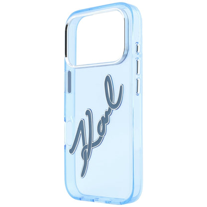 Puzdro pre Apple iPhone 18 Pro Max / 17 Pro Max, Karl Lagerfeld, IML Veľký podpisový živicový logotyp s kovovým rámom, modré