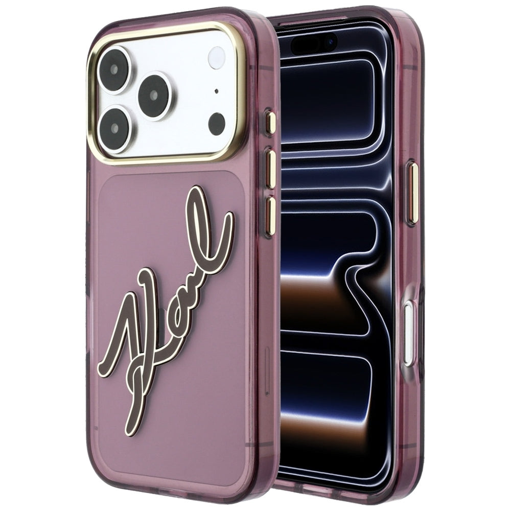 Puzdro pre Apple iPhone 18 Pro Max / 17 Pro Max, Karl Lagerfeld, IML Veľký podpis Živicové logo Kovový rám, Bordová