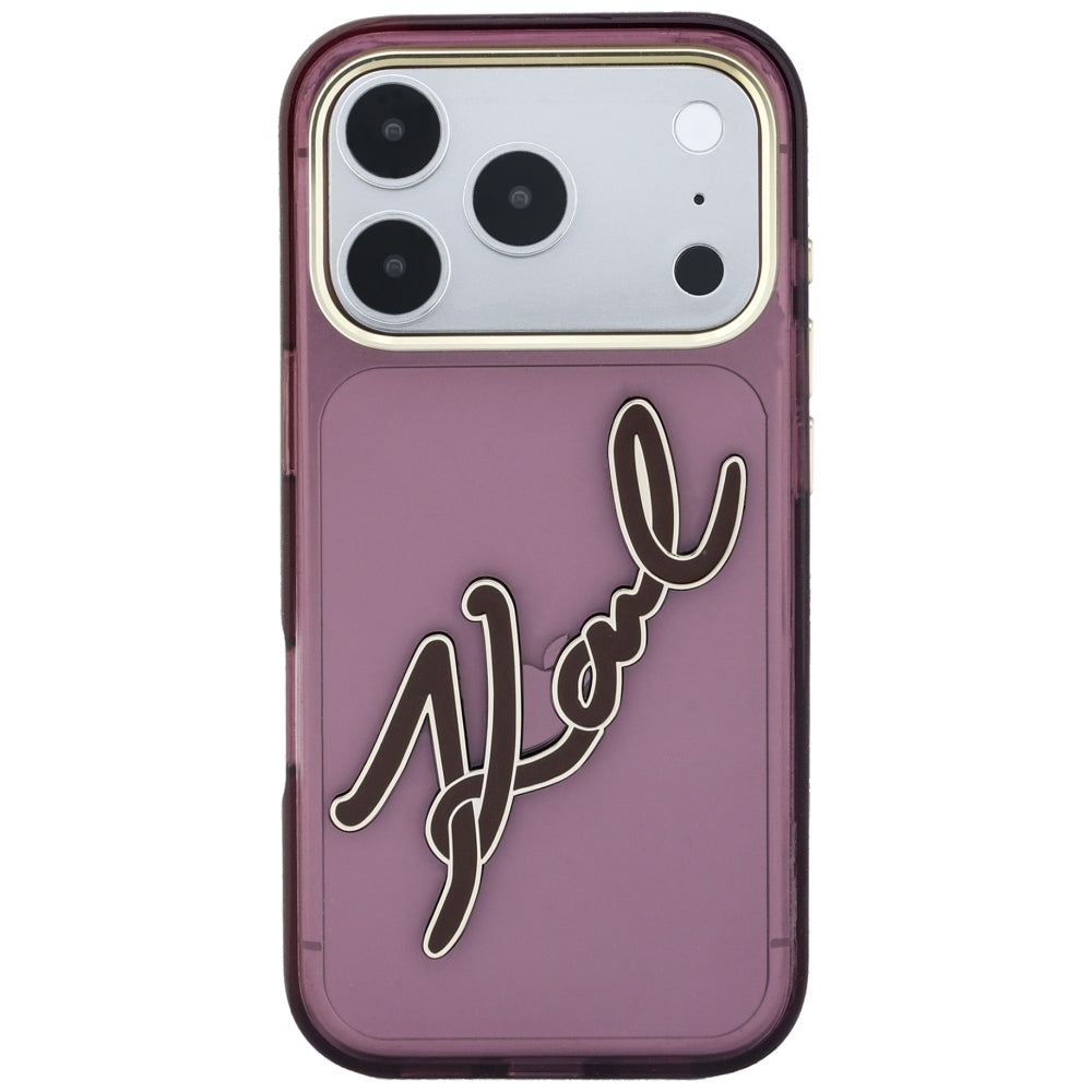 Puzdro pre Apple iPhone 18 Pro Max / 17 Pro Max, Karl Lagerfeld, IML Veľký podpis Živicové logo Kovový rám, Bordová